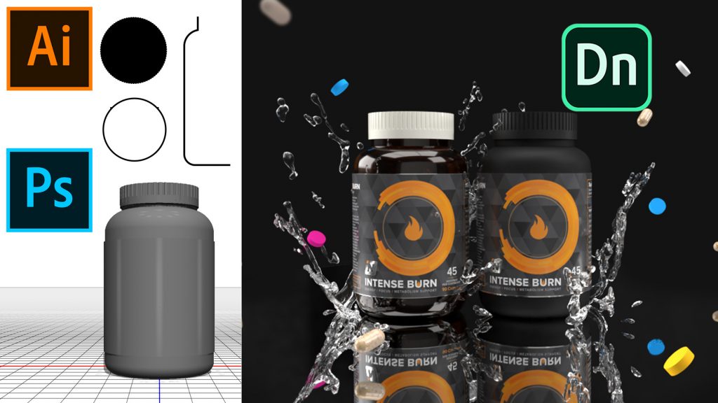 Create Nutritional Supplement D Objects (OBJ) Using Illustrator & Photoshop For Adobe Dimension Product Mock Ups