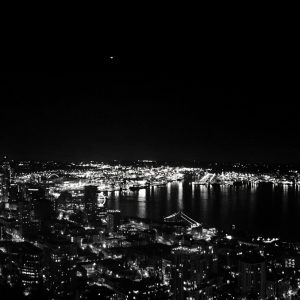 Seattle Night Skyline From Space Needle Aug Panorama