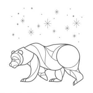 Bear Geometric With Stars Sparkles Line Graphic Illustration Vector Drawing