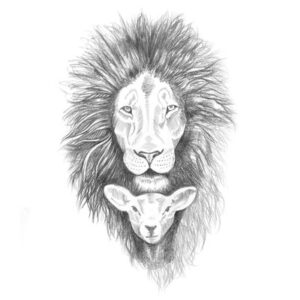 Lion And Lamb Graphic Illustration Pencil Drawing